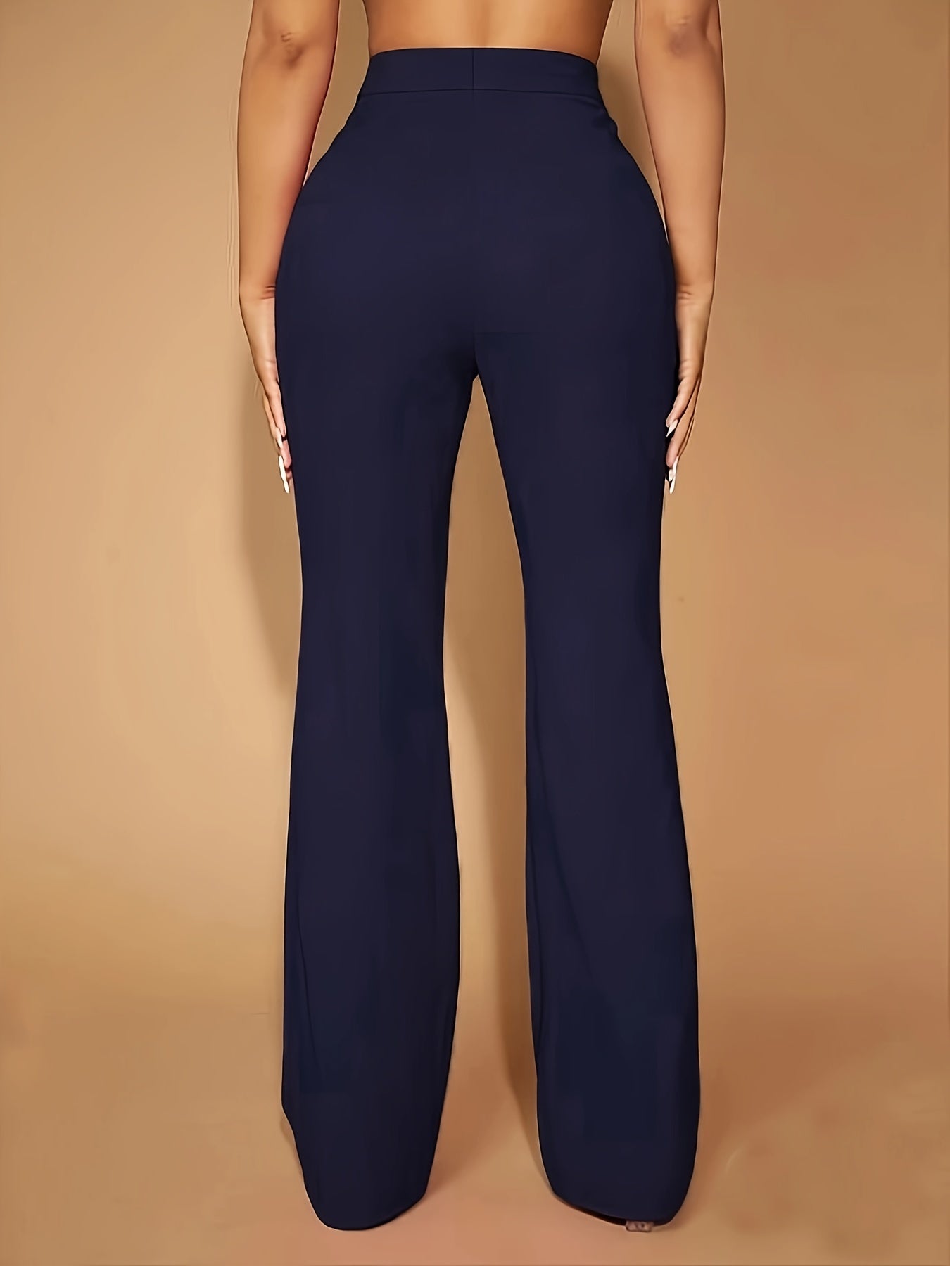 Solid High Waist Slim Pants, Casual Flare Leg Pants For Spring & Fall, Women's Clothing