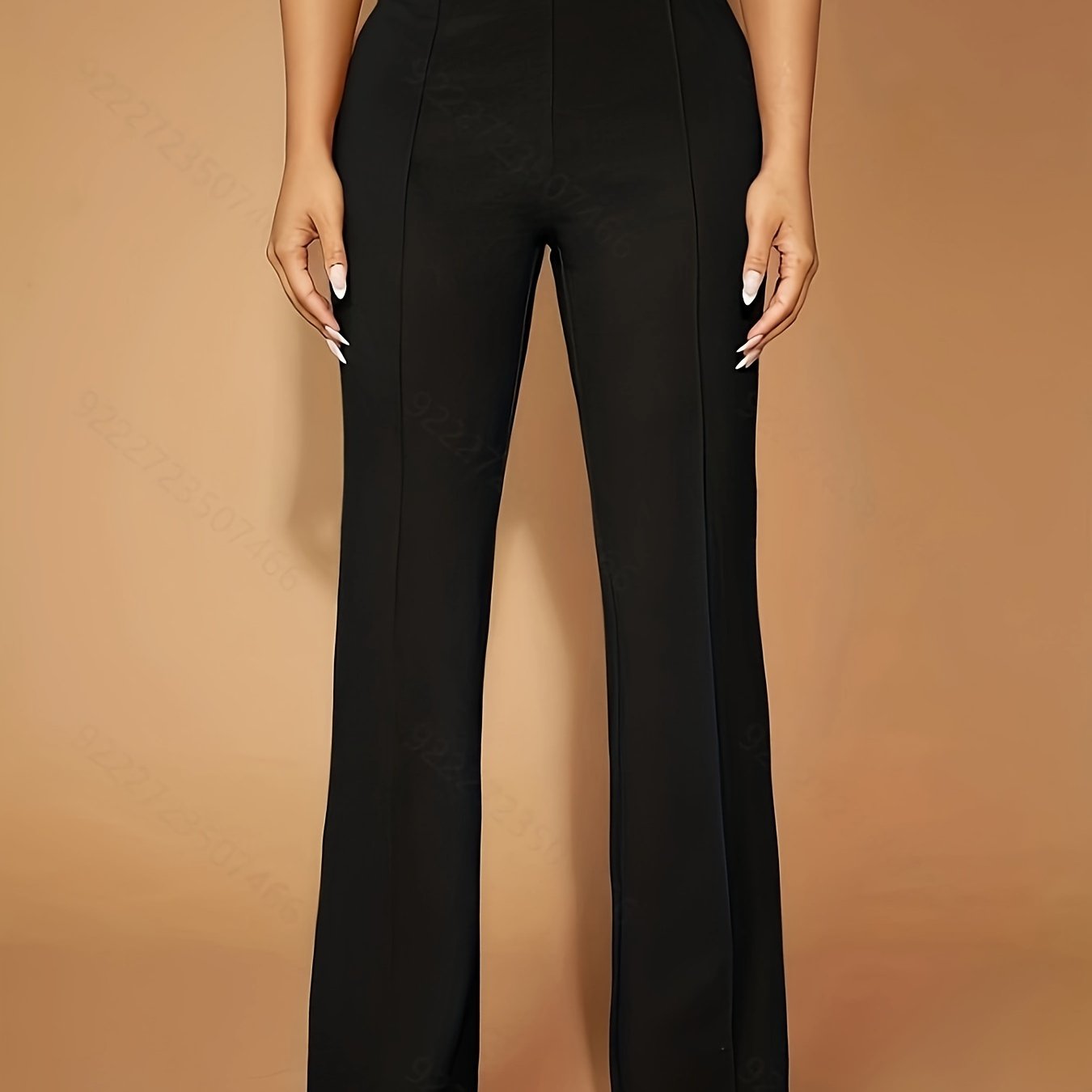 Solid High Waist Slim Pants, Casual Flare Leg Pants For Spring